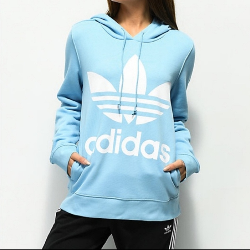 Adidas blue trefoil hoodie szM